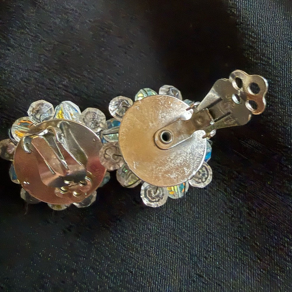 Vintage Aurora Borealis (AB) Crystal Earrings Size 1” - Picture 4 of 7